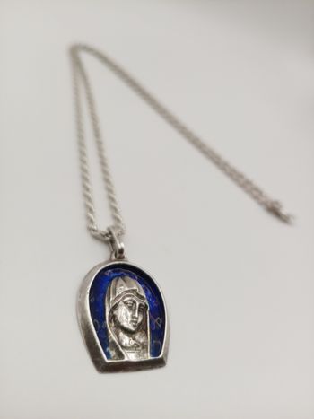 Collana vintage argento 925 ciondolo immagine religiosa madonna anni '70 argento 800