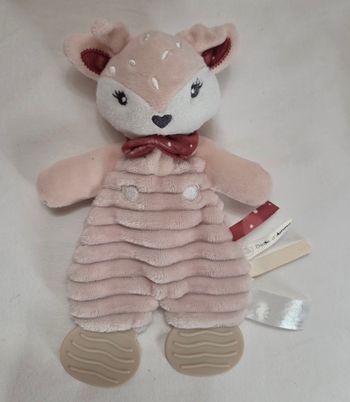 Doudou plat Biche beige et blanc - Dentition- Dodo d'Amour