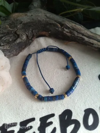 Bracelet réglable en pierres de lapis lazuli naturelles