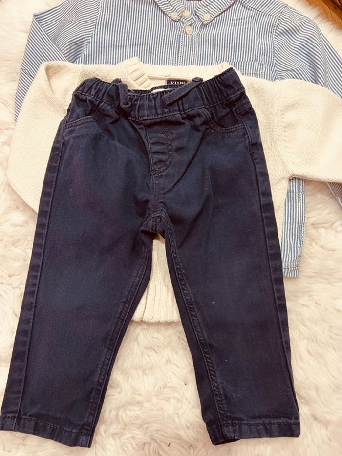 Taille 12 mois ensemble 3 pièces garçon multi marques bleu marine bleu ciel blanc * rayures * 💙 - photo numéro 4