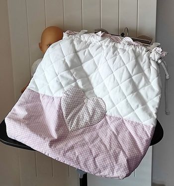🎁 Sac à jouets / baluchon fille – Coton à pois rose
