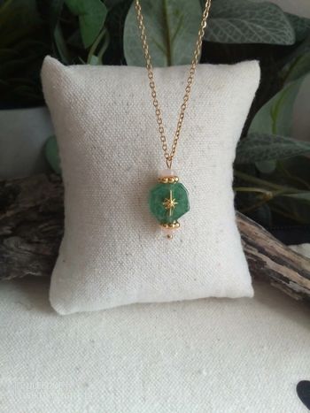 Collier jade et quartz rose avec étoile du Nord