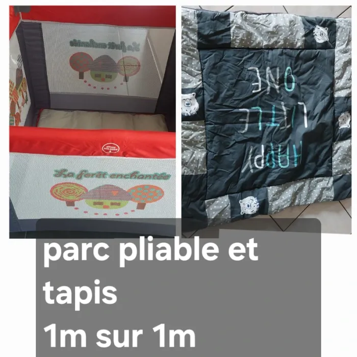 Lot parc pliable et tapis bébé 1m sur 1m