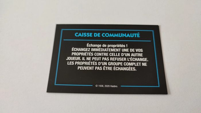 Carte caisse de communauté Echange jeu de société Monopoly mauvais perdants Hasbro Gaming #B77