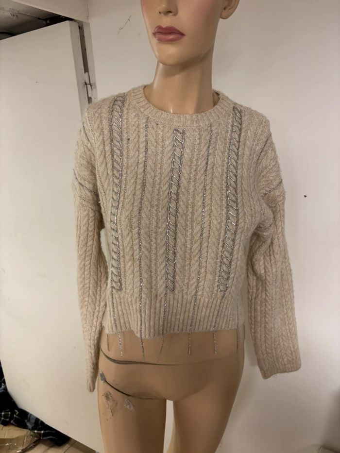 Pull court crème Zara à franges métallique – Taille S - photo numéro 2
