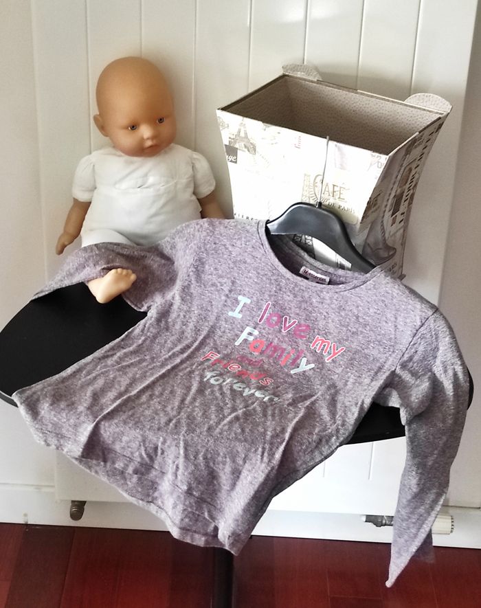 🌸 T-shirt manches longues fille 6 ans – Vieux rose moucheté