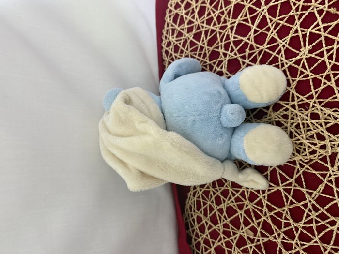 Peluche ours GIPSY bleu beige bonnet beige - photo numéro 4