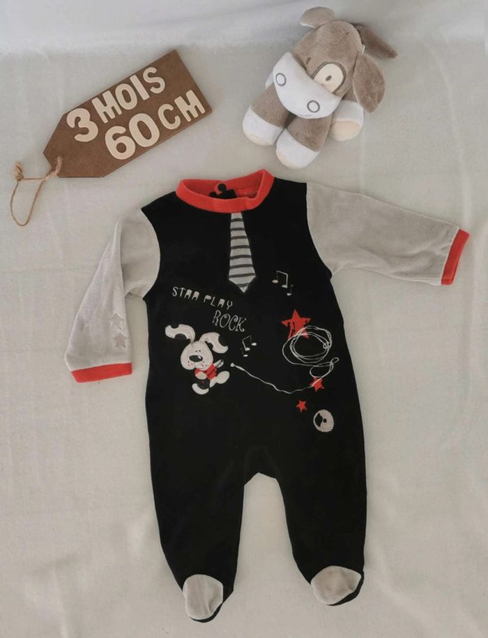 Pyjama 👣  velours  tissaia  3mois grenouillère