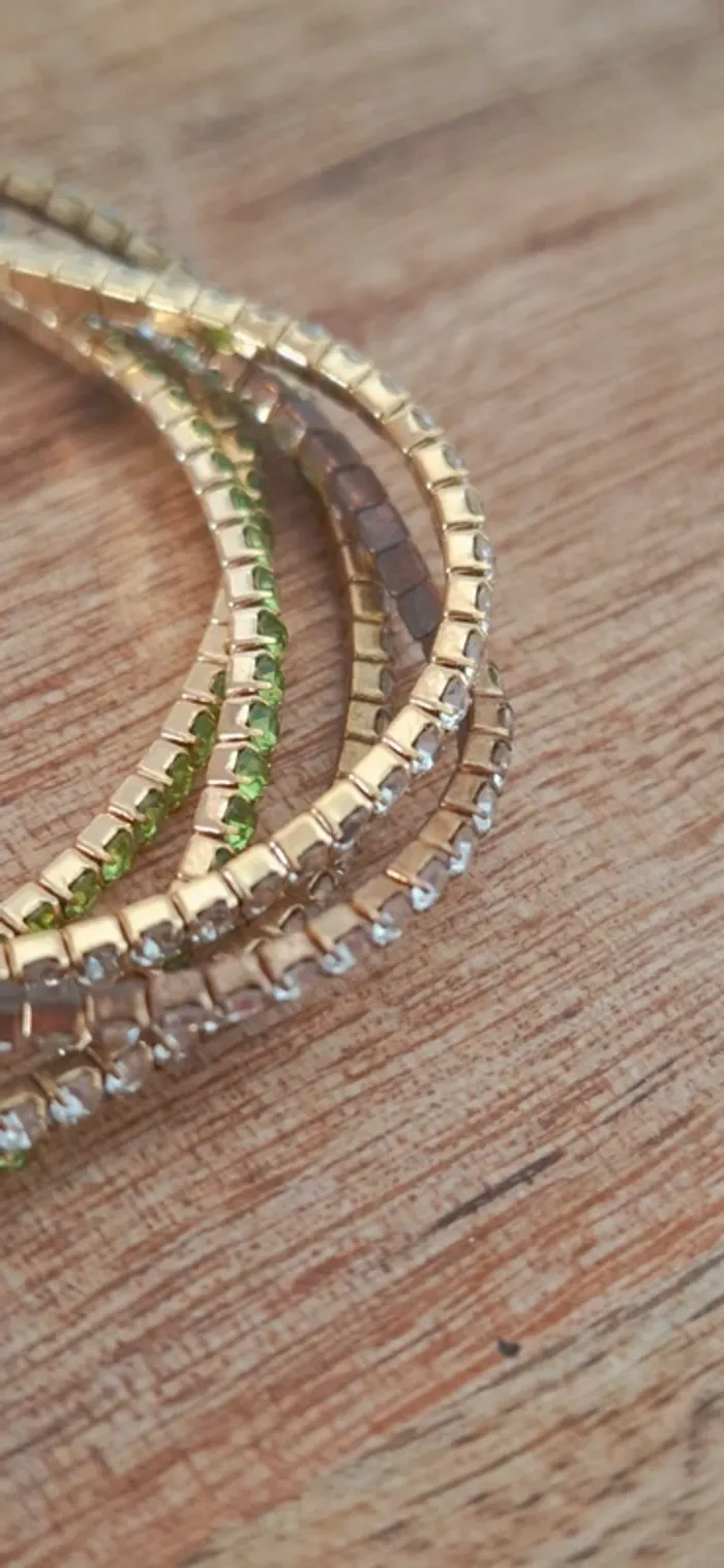 💚 Lot mini pinces fleurs bleues + bracelets strass verts – Neuf - photo numéro 5