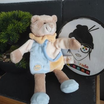 Doudou Peluche Marionnette Ours Bleu Beige Jaune Baby Nat' #geektradedoudou