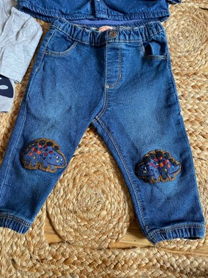 Ensemble pantalon tee shirt et chemise en jean taille 9 mois DPAM - photo numéro 2