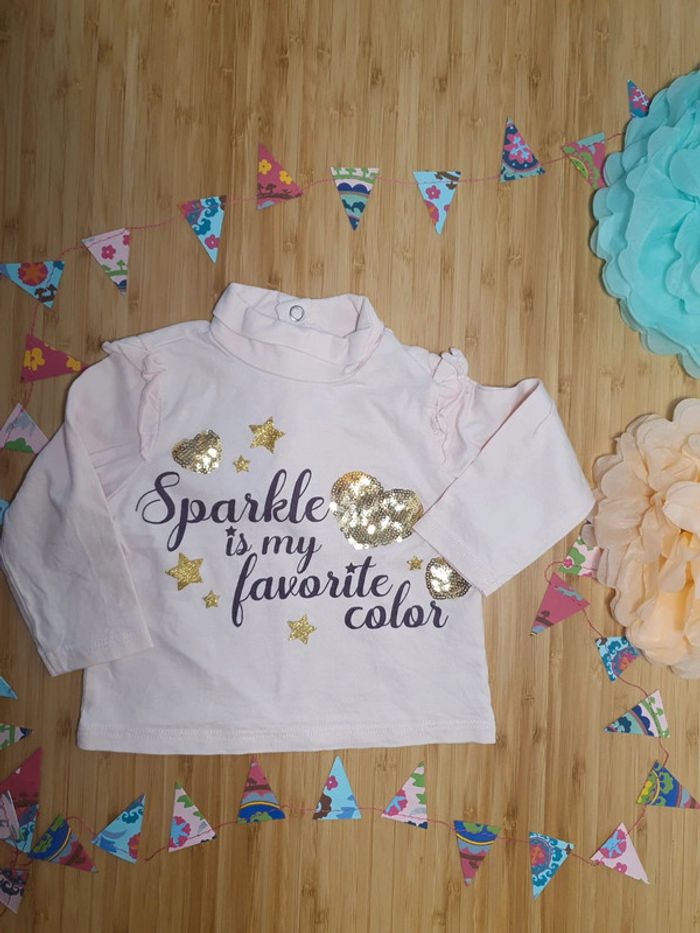 T-shirt manches longues col roulé Mes Petits Cailloux 6 mois 68 cm