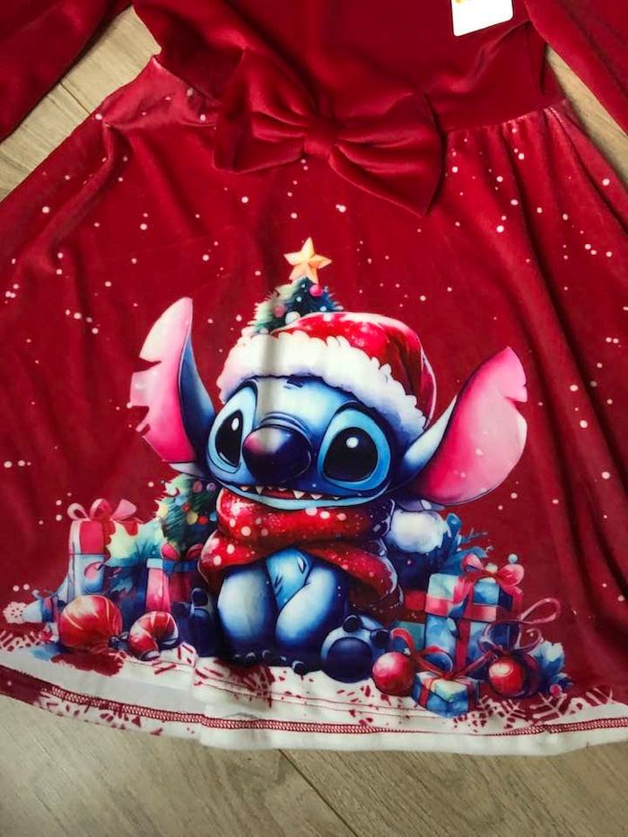 Nouveauté robe de fête Stitch noel nouvel an 2 ans rouge velours - photo numéro 2