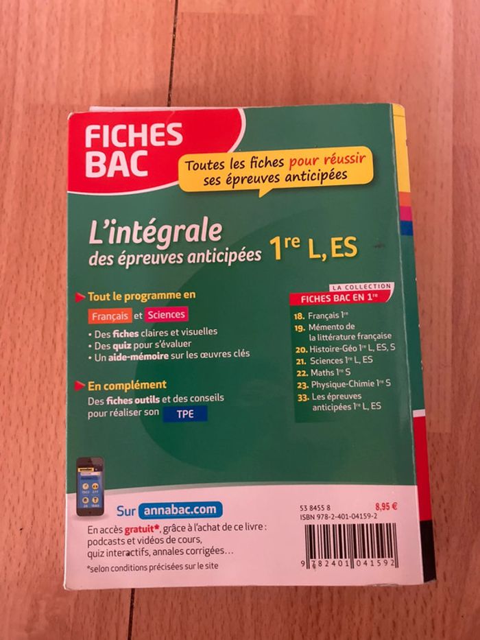 Livre fiches Bac 1 ère L-ES intégrales des épreuves anticipées - photo numéro 2
