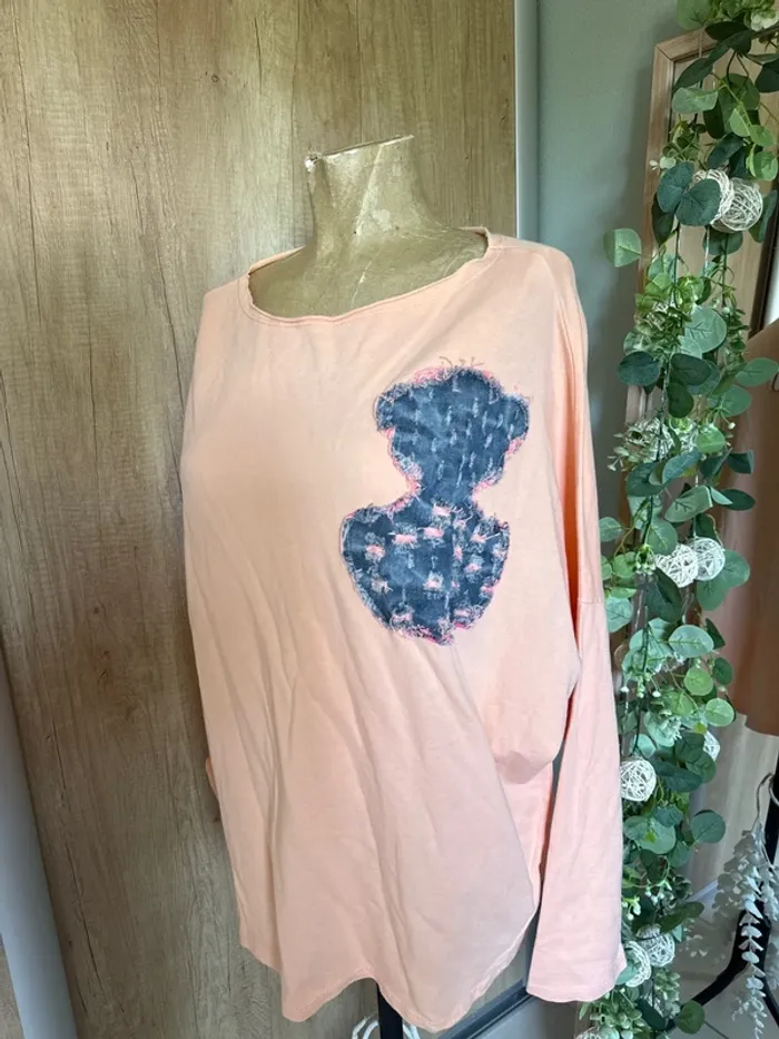 Pull léger tout doux avec motif ourson en jean femme - photo numéro 2