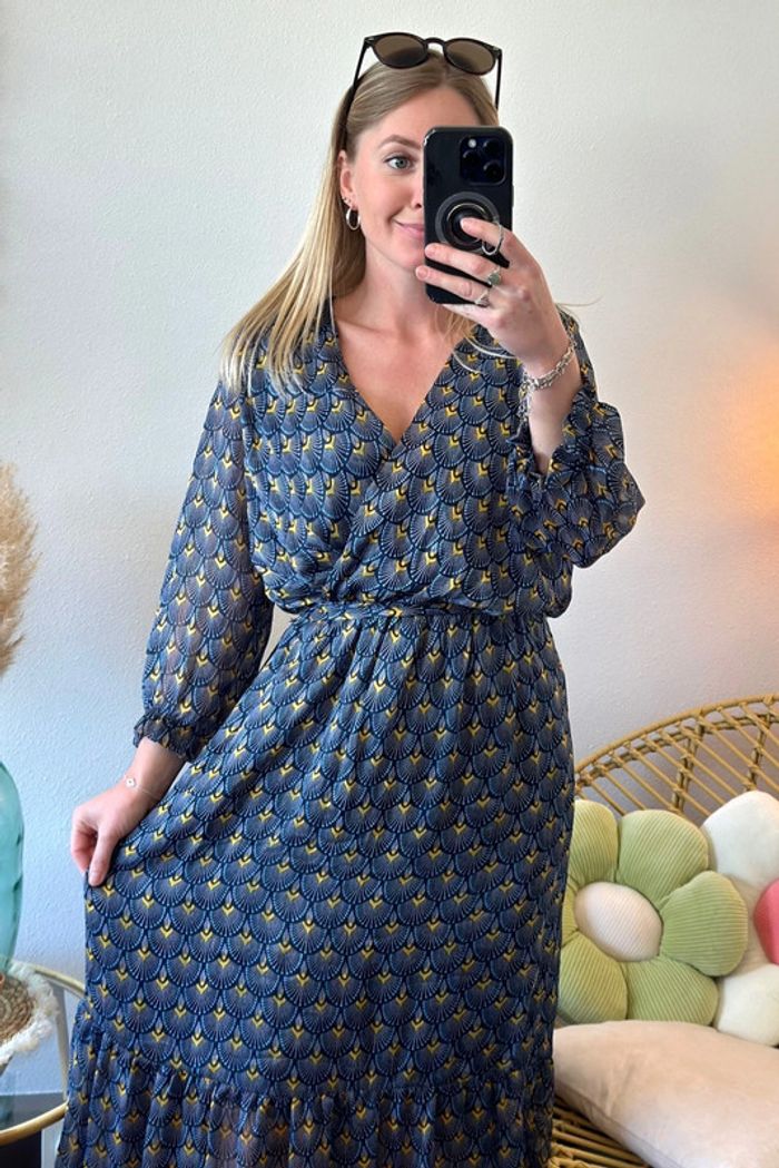 Robe longue imprimée bleu jaune taille S/M - Vintage Dressing - photo numéro 2