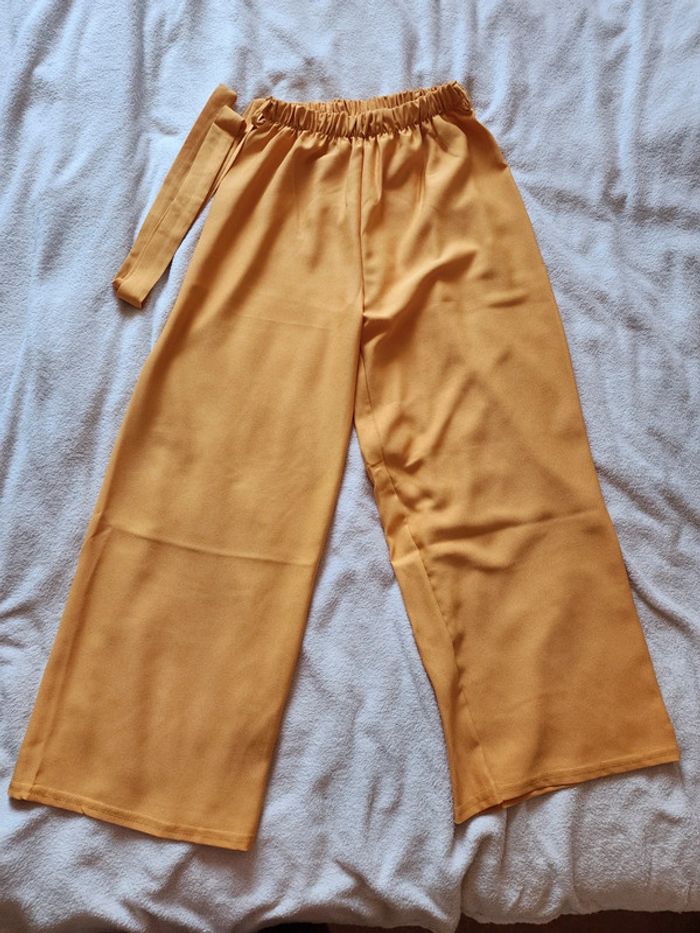 Pantalon à jambes larges / palazzo jaune moutarde TU 36/40 - photo numéro 2