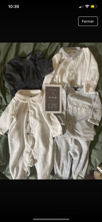 Lot de 4 pyjamas chauds – Taille 3 mois – ouverture devant