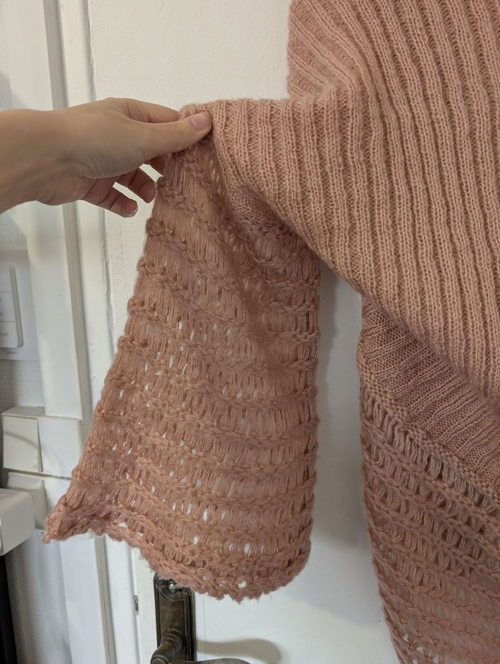 Boléro en tricot / crochet rose pâle femme Vintage Tu - photo numéro 3