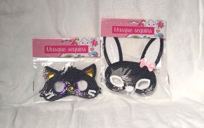 Lot de 2 masques sequins: lapin et chat noir ( vente unité possible voir annonce) - photo numéro 2