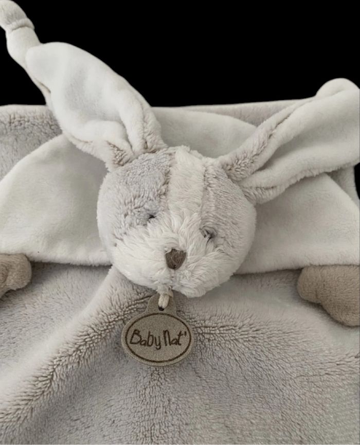 ❤️B4799 Doudou Plat Mouchoir Lapin Toudoux BABY NAT Babynat Cape Gris Beige Blanc - photo numéro 2