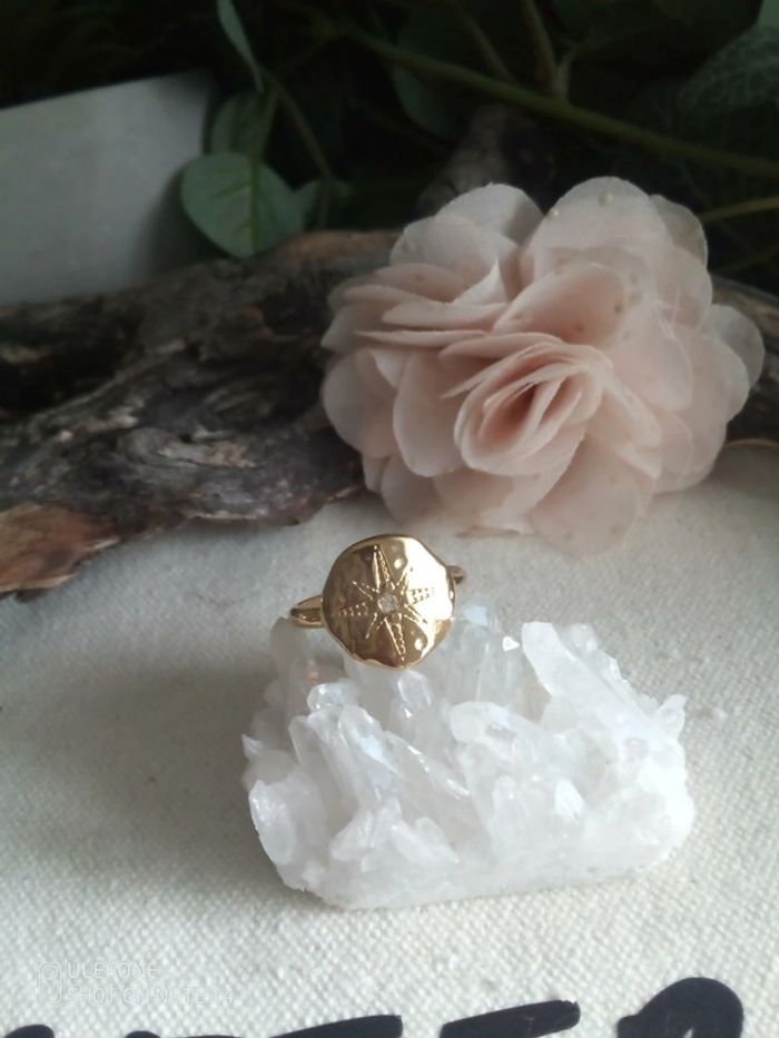 Bague étoile du Nord en acier inoxydable doré et zircon