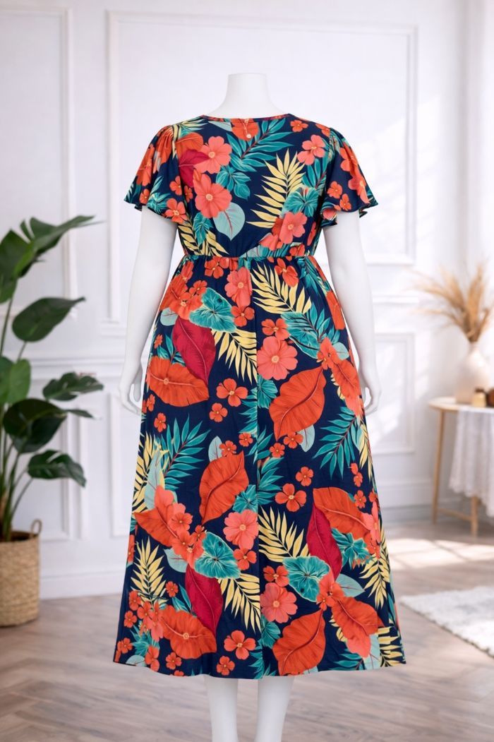 Robe longue nuit tropicale exotique marine et multicolore Femme taille 54 marque Asos 💍 - photo numéro 6