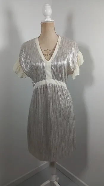 Robe de Cocktail Naf Naf - Argentée & Plissée - Neuve (T36)