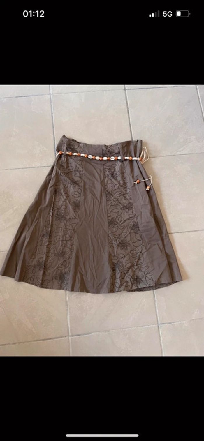 Jupe marron broderie