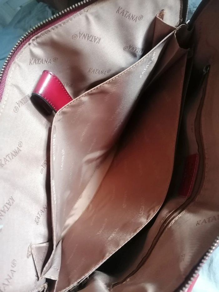 Sac vintage katana rouge cuir véritable. - photo numéro 14