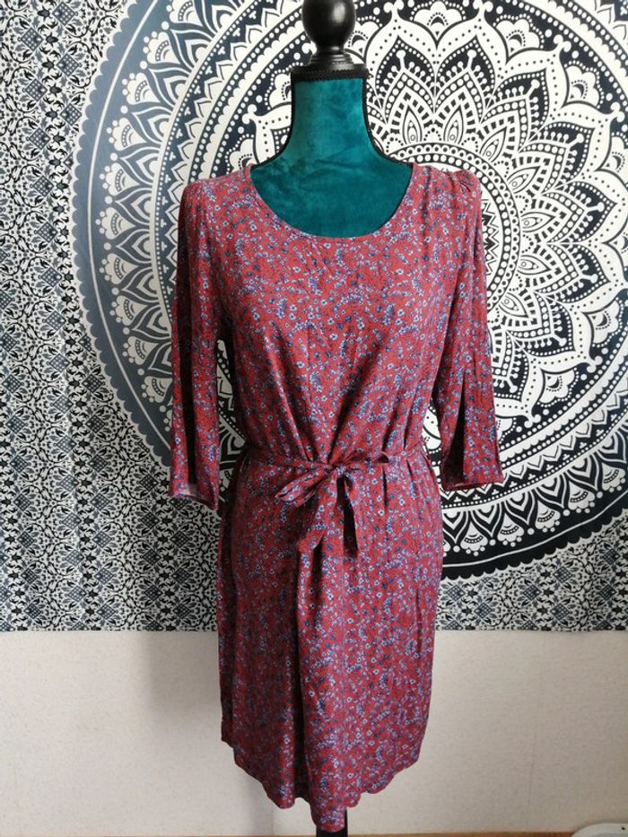 Robe bordeaux manches longues motifs fleuris avec ceinture / bonobo / (S) - photo numéro 2