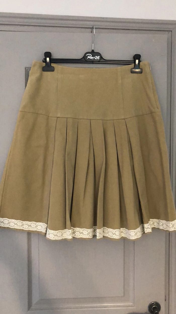 Jupe en toile épaisse beige / dentelle ecru
