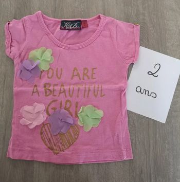 Tee shirt motif relief fleur rose 2 ans