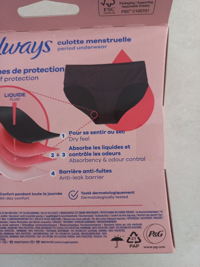 Always culotte menstruelle lavable T L - Neuve - photo numéro 6