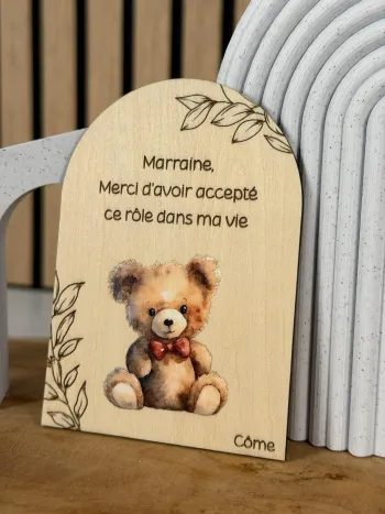 Magnet Bois Baptême Personnalisé | Colombe Ourson | Parrain Marraine