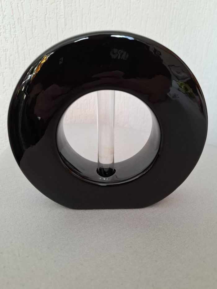 Joli vase soliflore rond céramique noire design très bon état - photo numéro 8
