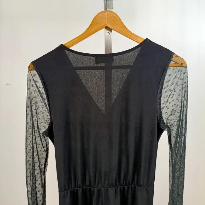 Robe noire fluide chic manches transparentes voile plumetis Camille de Paris A1431 - photo numéro 4