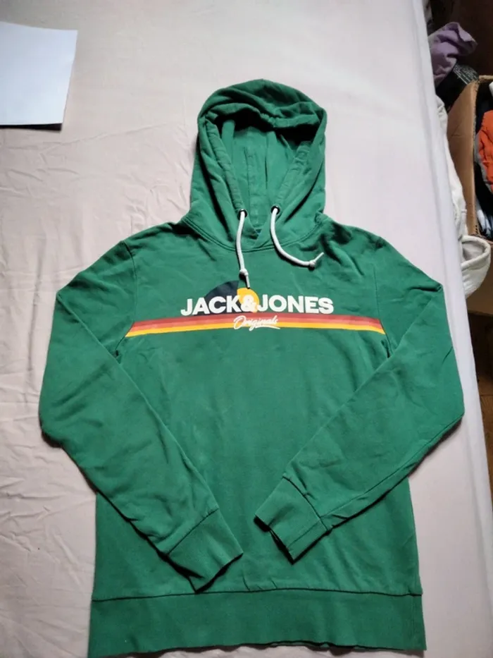 Sweat à capuche vert vintage Jack&Jones Taille S - photo numéro 2