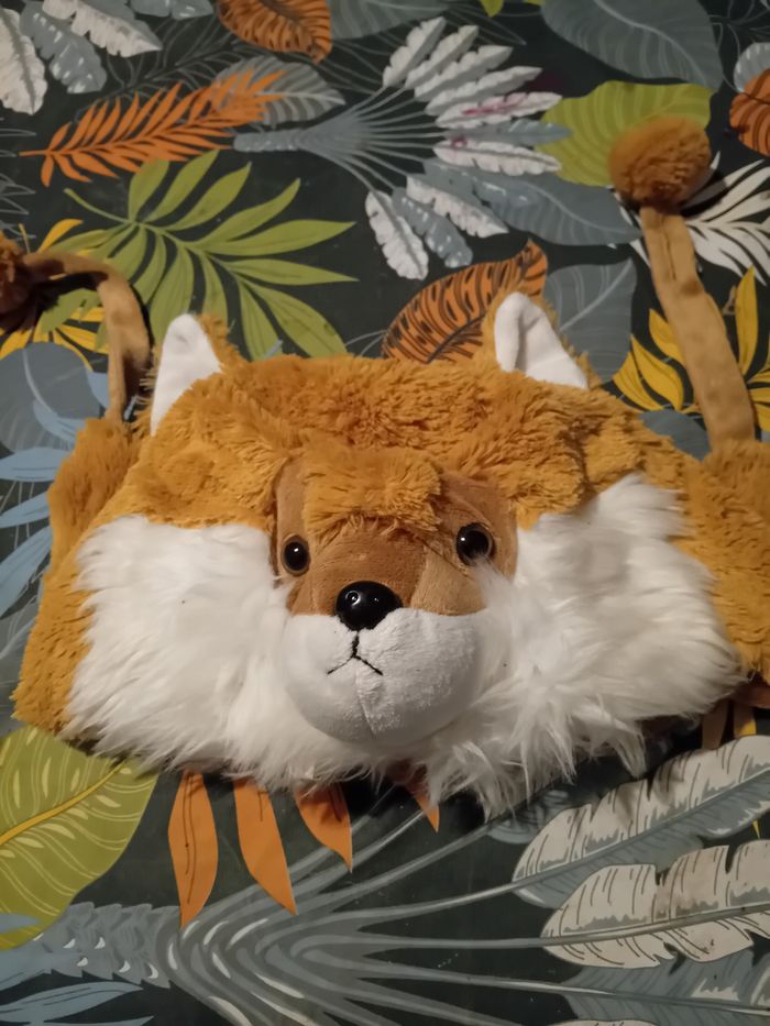 Bonnet renard peluche avec pompons