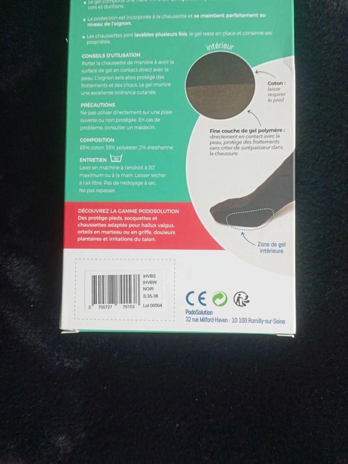 Paire de Socquettes 3en1 Neuve pour Hallux Valgus avec Gel intégré pour du confort Noires 35/38 - photo numéro 4