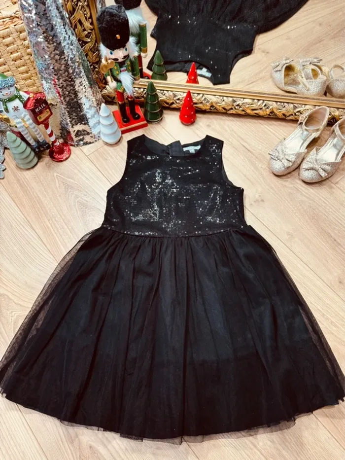 Taille 6 ans robe fête fille Eldys noire * sequins tulle * 🎄