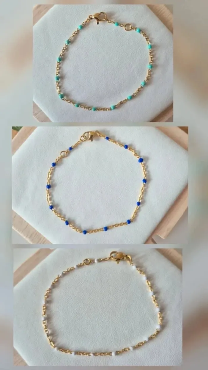 Lot de 3 bracelets dorée style Gigi C zag
🌸 En acier inoxydable bleu turquoise blanc