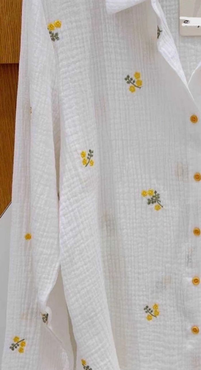 Chemise gaz de coton brodé fleur jaune - photo numéro 2