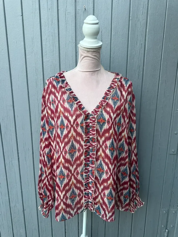 Blouse doublée manches longues colorée fleurie Gémo 48