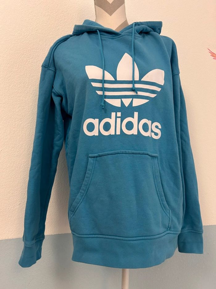 Sweat bleu à capuche Adidas M