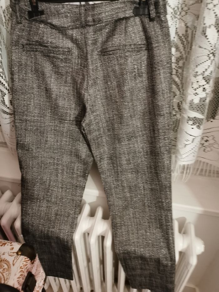 Pantalon habillé beige gris et argenté brillant - photo numéro 2