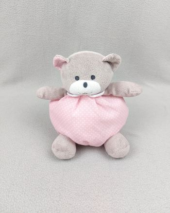 Doudou peluche ours boule Musti rose pois blanc 20 cm MUSTELA sos doudou pro