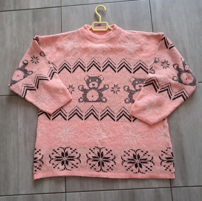 Pull moche de Noël vintage nounours rose Taille Unique