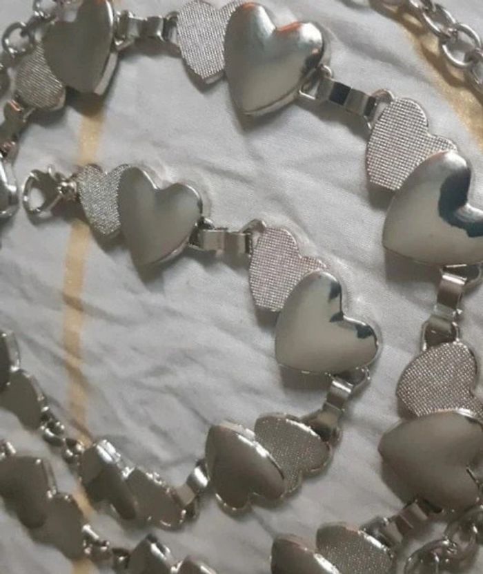 Ceinture chaîne coeur argenté longueur 105 cm - photo numéro 2