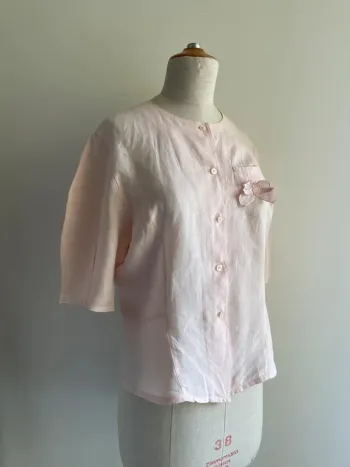 Chemise vintage manches courtes rose pâle Jacques Fath